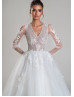 V Neck Ivory Lace Tulle Sequins Keyhole Back Wedding Dress